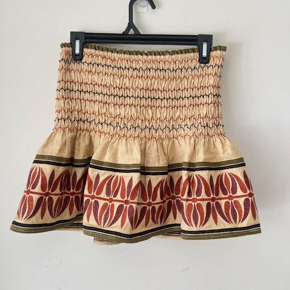 NEW Zara Boho Linen-Blend Embroidered Smocked Ruffle Mini Skort Skirt, Size XS - Picture 13 of 16